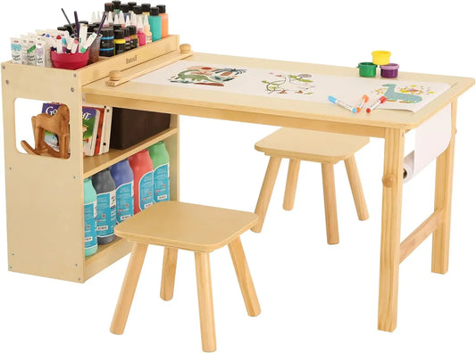 Kids Art Table and 2 Chairs with Roll Paper - My Store